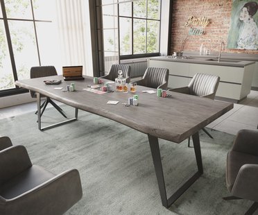 DELIFE Eettafel Edge 260x100 XL acacia platina  metaal schuin zwart  Live-Edge