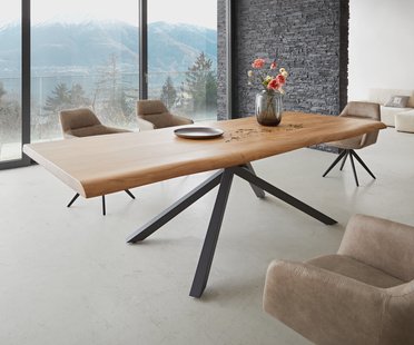 DELIFE Eettafel Edge 260x100 XL acacia natuur kruisframe rechthoek zwart  Live-Edge