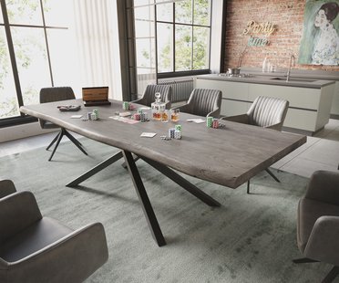 DELIFE Eettafel Edge 260x100 XL acacia platina  kruisframe rechthoek zwart  Live-Edge