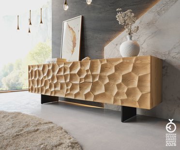 DELIFE Tv-meubel Solu 175 cm natuur eiken 2 deuren 2 laden onderstel zwevend metaal zwart 3D-front