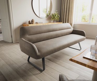 DELIFE Eetkamerbank Taya-Flex 200 cm microvelours taupe vintage platte sledebasis zwart pocketvering