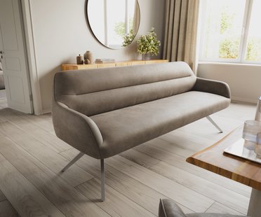 DELIFE Eetkamerbank Taya-Flex 200 cm microvelours taupe vintage hoekig kruisframe roestvrij staal pocketvering
