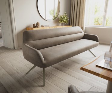 DELIFE Eetkamerbank Taya-Flex 200 cm microvelours taupe vintage hoekig kruisframe afwerking met titaniumeffect pocketvering