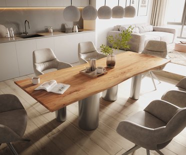 DELIFE Eetkamertafel Edge 260x100 acacia natuurPilier roestvrij staal geborsteld Live-Edge