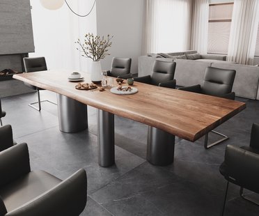 DELIFE Eetkamertafel Edge 300x100 XL acacia bruin Troa roestvrij staal grafiet Live-Edge