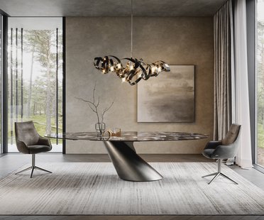 DELIFE Eettafel Edge Oval 280x130 keramiek  Iris FMG Agatablack Cono metaal zilver