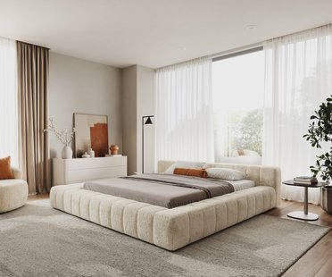 DELIFE Gestoffeerd bedframe Espazio 180x200 cm Plüsch crème-wit