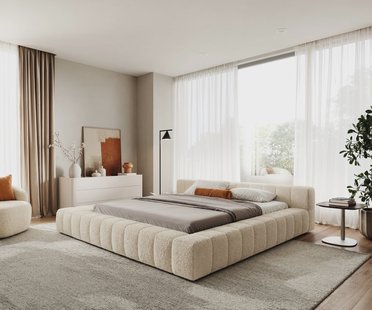 DELIFE Gestoffeerd bedframe Espazio 180x200 cm Teddystof Beige