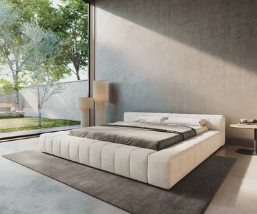 DELIFE Gestoffeerd bedframe Espazio 180x200 cm bouclé Soft Beige