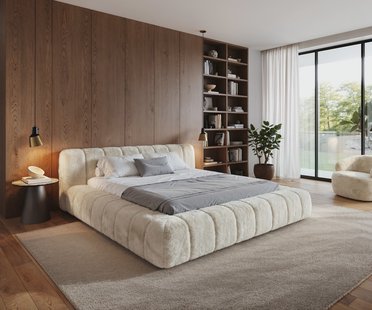 DELIFE Gestoffeerd bedframe Cutio 180x200 cm Plüsch crème-wit
