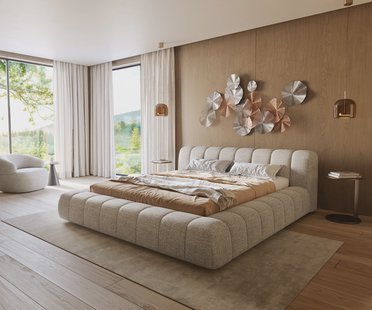 DELIFE Gestoffeerd bedframe Cutio 180x200 cm geweven stof zacht beige