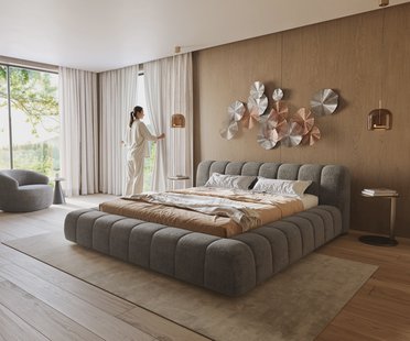 DELIFE Gestoffeerd bedframe Cutio 180x200 cm bouclé Soft Mud