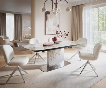 DELIFE Eettafel Edge Boot 180-220x100 Keramiek Minas Melange Wit-beige Wave RVS uitschuifbaar