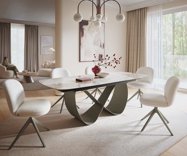 DELIFE Eettafel Edge Boot 180-220x100 Keramiek Minas Melange Wit-beige Infinity metaal effect afwerking titanium Uitschuifbaar