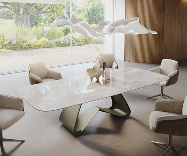 DELIFE Eetkamertafel Edge Boot 270x120 cm Keramiek Iris FMG Onice Grigio W-onderstel Metaal Effectafwerking Titan