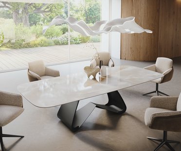 DELIFE Eetkamertafel Edge Boot 270x120 cm Keramiek Iris FMG Onice Grigio W-onderstel Metaal Zwart