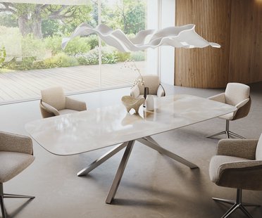 DELIFE Eetkamertafel Edge Boot 270x120 cm Keramiek Iris FMG Onice Grigio kruisonderstel Rechthoek Roestvrij staal