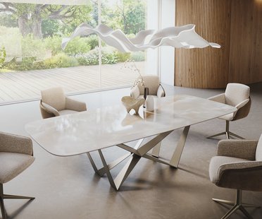 DELIFE Eetkamertafel Edge Boot 270x120 cm Keramiek Iris FMG Onice Grigio Spider Metaal Effectafwerking Titan