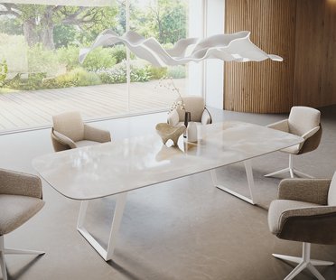 DELIFE Eetkamertafel Edge Boot 270x120 cm Keramiek Iris FMG Onice Grigio Metaal Schuin Wit