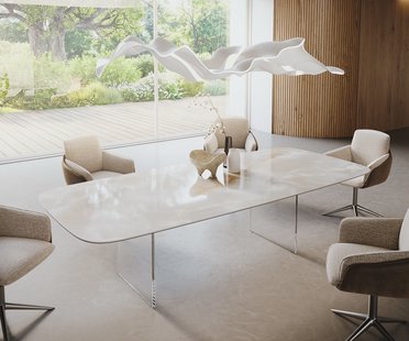 DELIFE Eetkamertafel Edge Boot 270x120 cm Keramiek Iris FMG Onice Grigio onderstel van glas