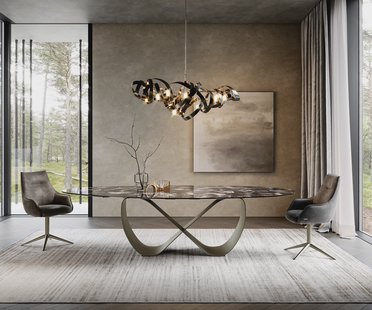 DELIFE Eetkamertafel Edge Oval 280x130 cm Keramiek Iris FMG Agatablack Infinity Metaal Effectafwerking Titan