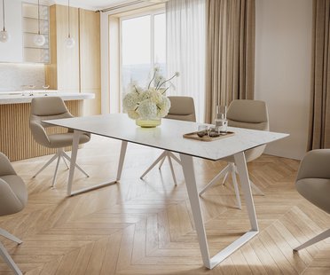 DELIFE Eetkamertafel Edge 200x100 cm Keramiek Laminam®Statuarietto Wit Metaal Schuin Wit