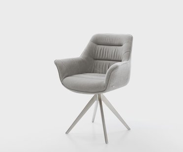 DELIFE Draaistoel Kaira-Flex zachte stof met structuur grijs kruisframe hoekig roestvrij staal 180° draaibaar