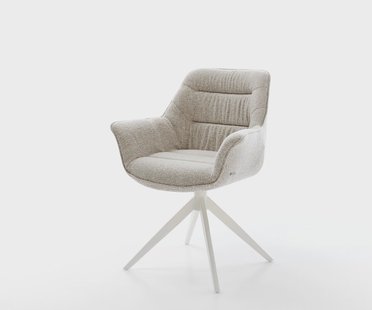 DELIFE Draaistoel Kaira-Flex geweven stof beige kruisframe breed wit 360° draaibaar rocker-functie