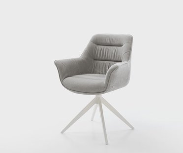 DELIFE Draaistoel Kaira-Flex zachte stof met structuur grijs kruisframe breed wit 360° draaibaar rocker-functie