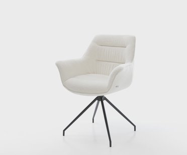 DELIFE Eetkamerstoel Kaira-Flex bouclé zacht beige kruisframe conisch zwart
