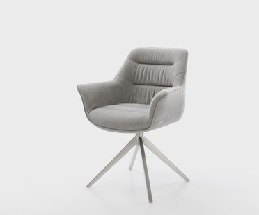 DELIFE Draaistoel Kaira-Flex zachte stof met structuur grijs kruisframe breed roestvrij staal 360° draaibaar rocker-functie