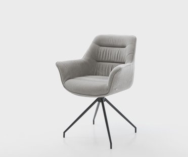 DELIFE Eetkamerstoel Kaira-Flex zachte stof met structuur grijs kruisframe conisch zwart