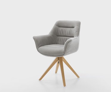 DELIFE Draaistoel Kaira-Flex zachte stof met structuur grijs houten frame hoekig natuur 180° draaibaar