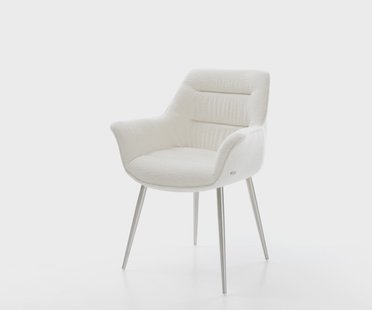 DELIFE Eetkamerstoel Kaira-Flex bouclé zacht beige 4-poot conisch roestvrij staal