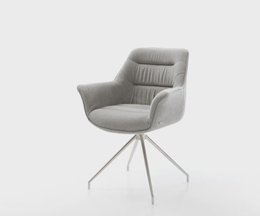 DELIFE Eetkamerstoel Kaira-Flex zachte stof met structuur grijs kruisframe conisch roestvrij staal