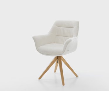 DELIFE Draaistoel Kaira-Flex bouclé zacht beige houten frame hoekig natuur 180° draaibaar