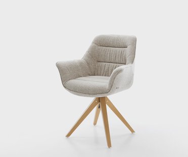 DELIFE Draaistoel Kaira-Flex geweven stof beige houten frame hoekig natuur 180° draaibaar
