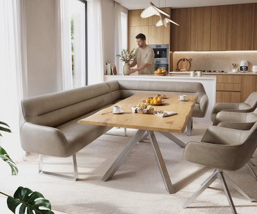 DELIFE Eetkamerbank Taya-Flex 285x190 cm microvelours beige vintage gekant sledeframe roestvrij staal pocketvering links