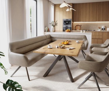 DELIFE Eetkamerbank Taya-Flex 285x190 cm microvelours beige vintage hoekig kruisframe grafiet pocketvering links