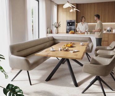 DELIFE Eetkamerbank Taya-Flex 285x190 cm microvelours beige vintage hoekig kruisframe zwart pocketvering links