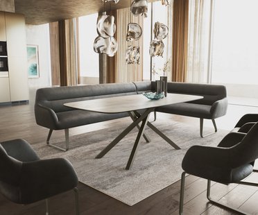 DELIFE Eetkamerbank Taya-Flex 285x190 cm microvelours anthraciet vintage platte sledebasis afwerking met titaniumeffect pocketvering links