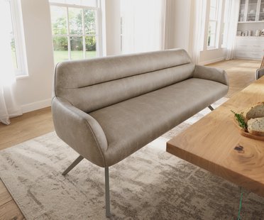 DELIFE Eetkamerbank Taya-Flex 200 cm microvelours beige vintage hoekig kruisframe afwerking met titaniumeffect pocketvering