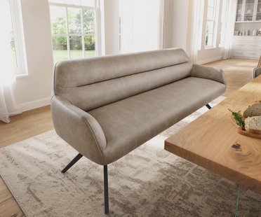 DELIFE Eetkamerbank Taya-Flex 200 cm microvelours beige vintage hoekig kruisframe zwart pocketvering