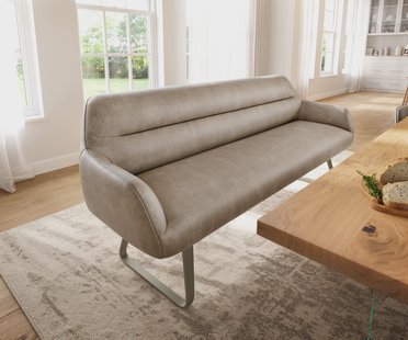 DELIFE Eetkamerbank Taya-Flex 200 cm microvelours beige vintage platte sledebasis afwerking met titaniumeffect pocketvering