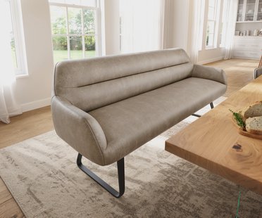 DELIFE Eetkamerbank Taya-Flex 200 cm microvelours beige vintage platte sledebasis zwart pocketvering