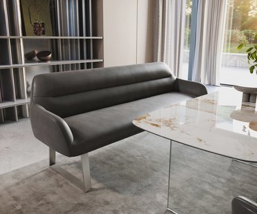 DELIFE Eetkamerbank Taya-Flex 200 cm microvelours anthraciet vintage gekant sledeframe roestvrij staal pocketvering