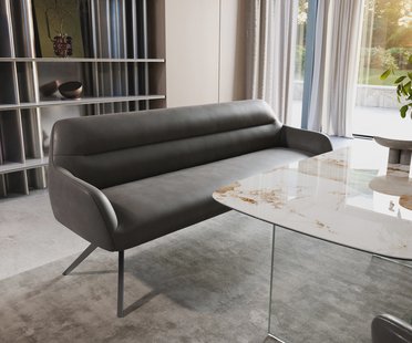 DELIFE Eetkamerbank Taya-Flex 200 cm microvelours anthraciet vintage hoekig kruisframe grafiet pocketvering