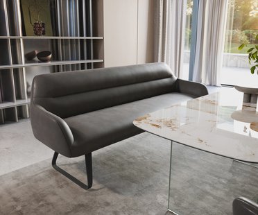 DELIFE Eetkamerbank Taya-Flex 200 cm microvelours anthraciet vintage platte sledebasis zwart pocketvering