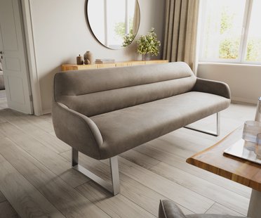 DELIFE Eetkamerbank Taya-Flex 200 cm microvelours taupe vintage gekant sledeframe roestvrij staal pocketvering