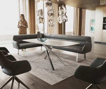 DELIFE Eetkamerbank Taya-Flex 285x190 cm microvelours anthraciet vintage gekant sledeframe roestvrij staal pocketvering rechts